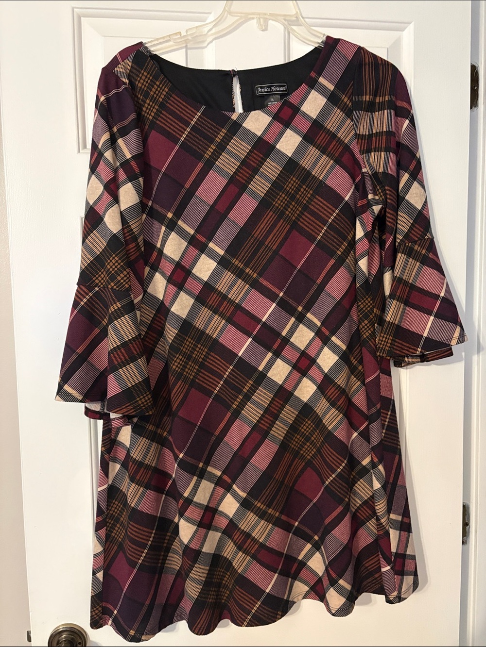 Jessica Howard Black-Trim Plaid Dress with Burgundy and Purple Accents